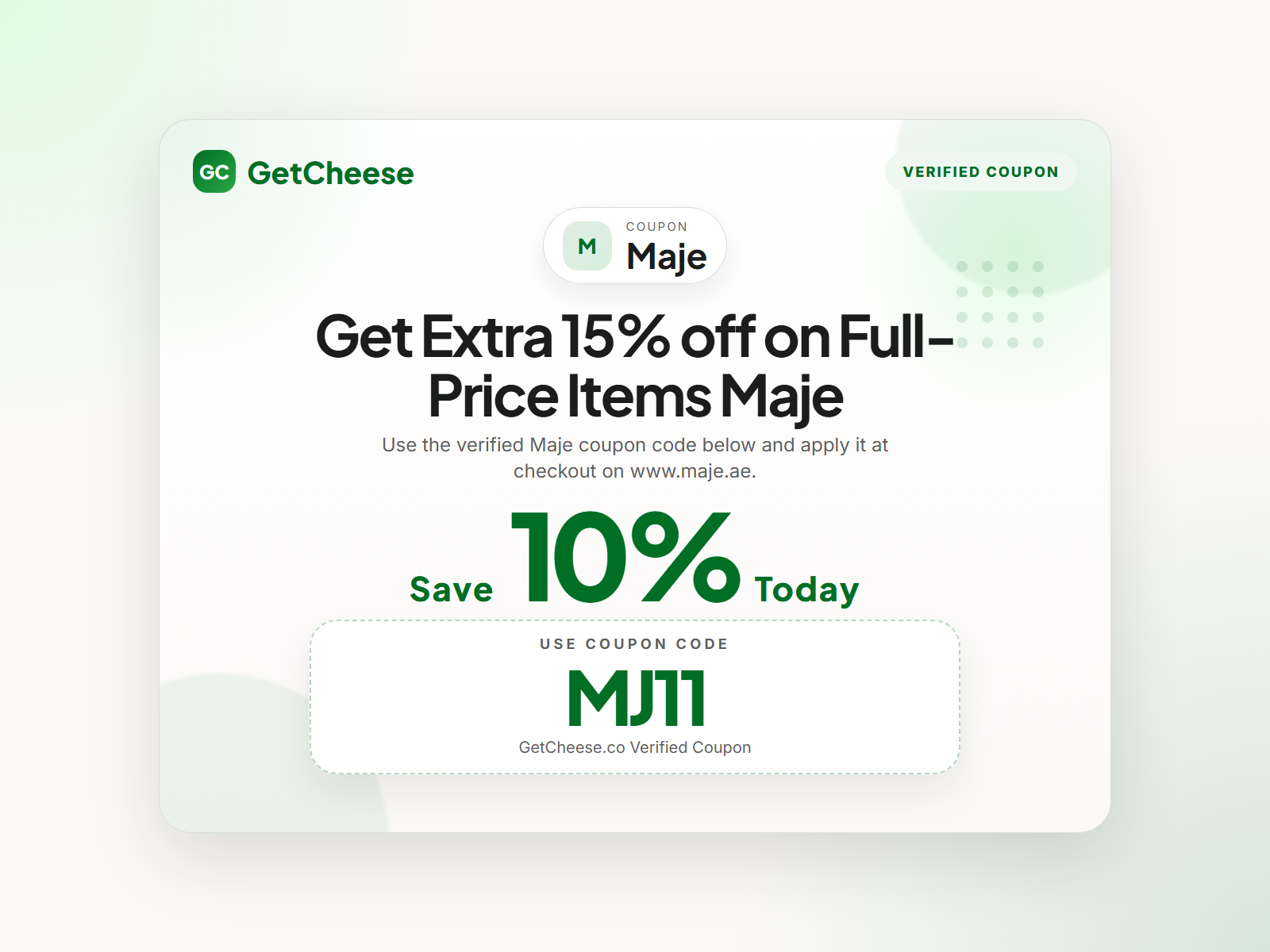 Maje coupon code MJ11 for 10% off sitewide at www.maje.ae from GetCheese